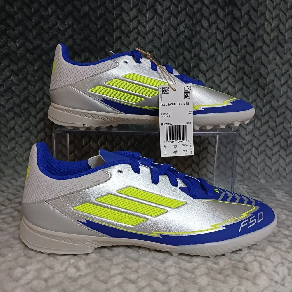 Adidas F50 League TF Junior Soccer Turf Boots Messi Pack Blue Silver Size 5